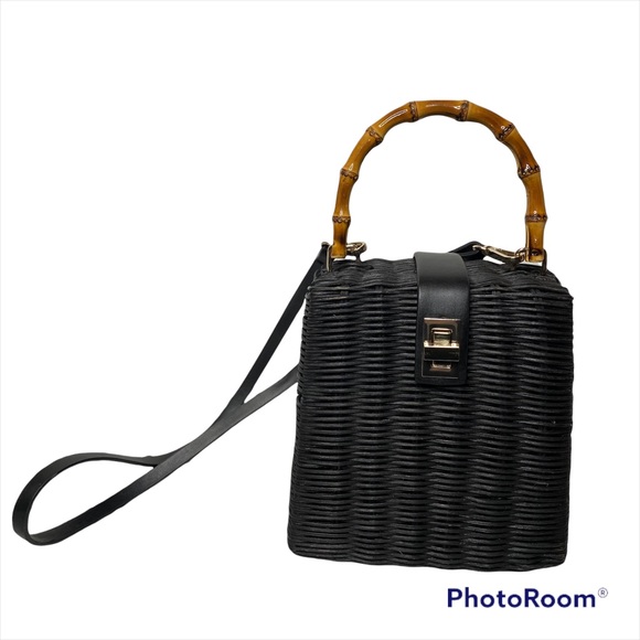 Zara Handbags - Zara Basic Black Bamboo Wicker Style Box Hand bag Crossbody Purse